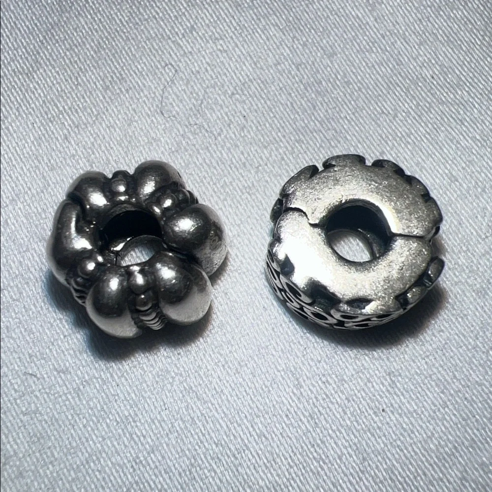 TWO Pandora Sterling Silver Clip Charms, Dots & Ridges, S Swirl, Retired - Picture 4 of 7